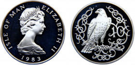 Isle of Man British crown dependency Elizabeth II 10 Pence 1983 PM (Mintage 5000) Gyrfalcon Silver 12.99g KM# 62b