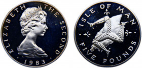 Isle of Man British crown dependency Elizabeth II 5 Pounds 1983 PM (Mintage 5000) Silver 23.94g KM# 88a