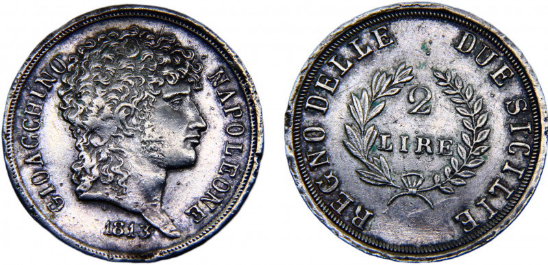 Italy States Kingdom of Naples Joachim Murat 2 Lire 1813 Silver 10g KM# 258