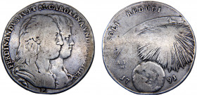 Italy States Kingdom of Naples Ferdinando IV 1 Piastra 1791 P//A-P, M Return of Ferdinand IV to Naples Silver 26.28g KM# 213