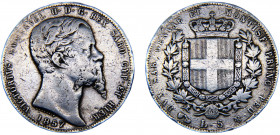 Italy States Kingdom of Sardinia Vittorio Emmanuel II 5 Lire 1857 P Silver 24.6g KM#144.2