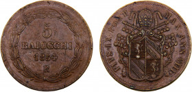 Italy States Papal States Pius IX 5 Baiocchi 1854//VIII R Copper 39.22g KM# 1356