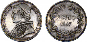Italy States Papal States Pius IX 1 Scudo 1847//II B Bologna mint Silver 26.78g KM#1336.1