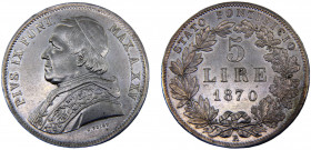 Italy States Papal States Pius IX 5 Lire 1870//XXV R Silver 24.97g KM# 1385
