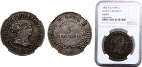 Italy State Republic of Lucca Felix and Elisa 5 Franchi 1805 NGC AU50 Silver KM#24.3