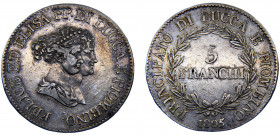 Italy States Republic of Lucca Felix and Elisa 5 Franchi 1805 Silver 24.74g KM# 24