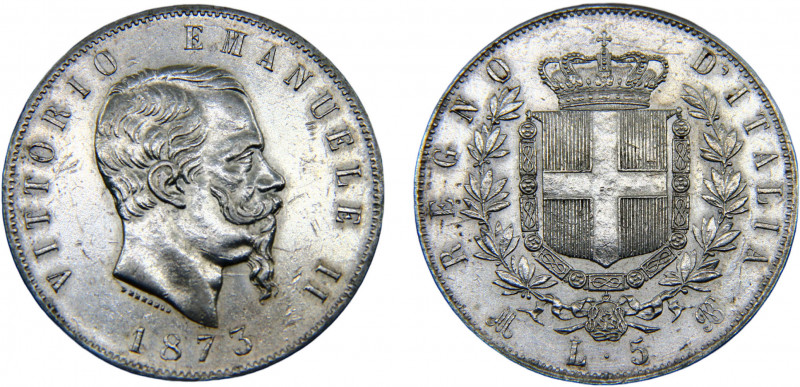 Italy Kingdom Vittorio Emmanuel II 5 Lire 1873 M BN Milan mint Silver 25.02g KM#...