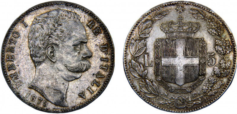 Italy Kingdom Umberto I 5 Lire 1879 R Rome mint Silver 24.94g KM# 20