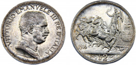 Italy Kingdom Vittorio Emanuele III 2 Lire 1916 R Rome mint Silver 10g KM# 55