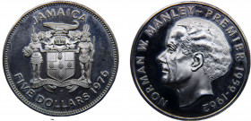 Jamaica Commonwealth Elizabeth II 5 Dollars 1976 FM The Franklin Mint(Mintage 23000) Norman W. Manley Silver 37.76g KM# 62a