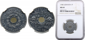 Lebanon Lebanese Republic 1 Piastre 1940 NGC MS64 Zinc 3.5g KM# 3a