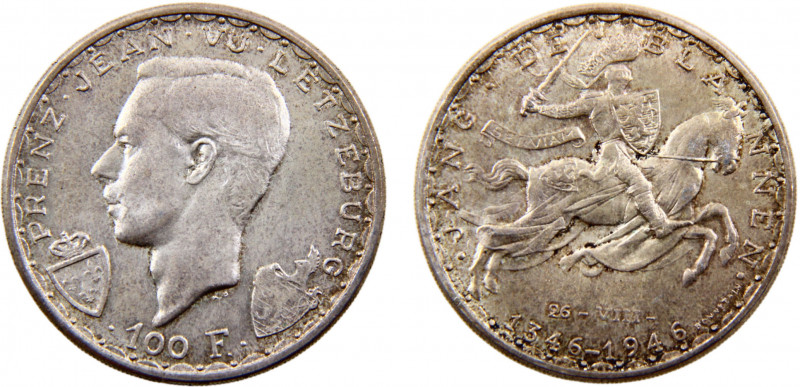 Luxembourg Grand duchy Charlotte 100 Francs 1946 600th Anniversary of the death ...