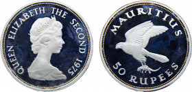 Mauritius British crown colony Elizabeth II 50 Rupees 1975 (Mintage 9513) Mauritius Kestrel Silver 35.66g KM# 41a