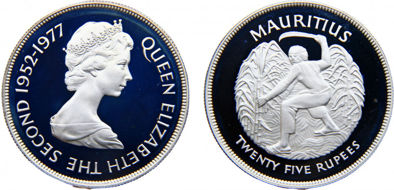 Mauritius British crown colony Elizabeth II 25 Rupees 1977 (Mintage 47000) 25th ...