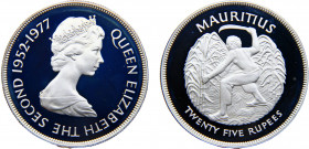 Mauritius British crown colony Elizabeth II 25 Rupees 1977 (Mintage 47000) 25th Anniversary of the Accession of Queen Elizabeth II Silver 28.58g KM# 4...