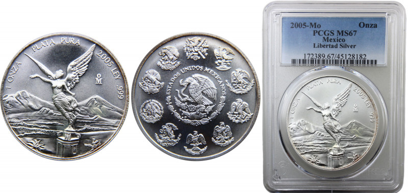 Mexico United Mexican States 1 Troy ounce of silver 2005 Mo PCGS MS67 Silver Bul...