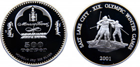 Mongolia Republic 500 Tögrög 2001 (Mintage 15000) 2002 Olympic Winter Games, Salt Lake Silver 25.11g KM# 192