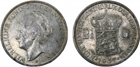 Netherlands Kingdom Wilhelmina 2 1/2 Gulden 1937 Utrecht mint Silver 25g KM# 165