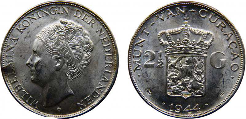 Netherlands Antilles Dutch colony Curaçao Wilhelmina 2 1/2 Gulden 1944 D Denver ...