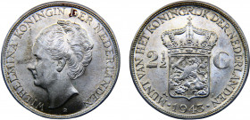 Netherlands East Indies Dutch colony Wilhelmina 2 1/2 Gulden 1943 D Denver mint Silver 25g KM# 331