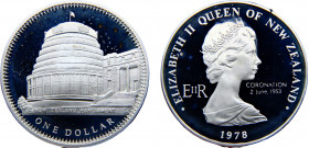 New Zealand State Elizabeth II 1 Dollar 1978 Ottawa mint(Mintage 18000) 25th anniversary of the Coronation of Elizabeth II Silver 27.34g KM# 47a