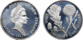 New Zealand State Elizabeth II 1 Dollar 1981 (Mintage 20000) Visit of Queen Elizabeth II, October 1981 Silver 27.42g KM# 50a