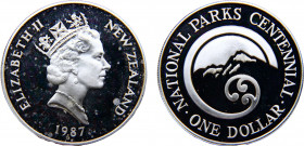 New Zealand State Elizabeth II 1 Dollar 1987 (Mintage 10500) 100th anniversary of the 1st National Park Silver 28g KM# 65a