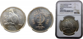 Pakistan Islamic Republic 100 Rupees 1976 (Mintage 5120) NGC MS65 Tropogan Pheasant Silver 28.28g KM# 40