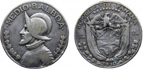 Panama Republic 1/2 Balboa 1930 Philadelphia mint Silver 12.18g KM#12.1