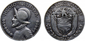 Panama Republic 1/2 Balboa 1947 Philadelphia mint Silver 12.35g KM#12.1