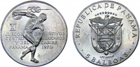 Panama Republic 5 Balboas 1970 FM The Franklin Mint 11th Central American and Caribbean Games Silver 35.73g KM# 28