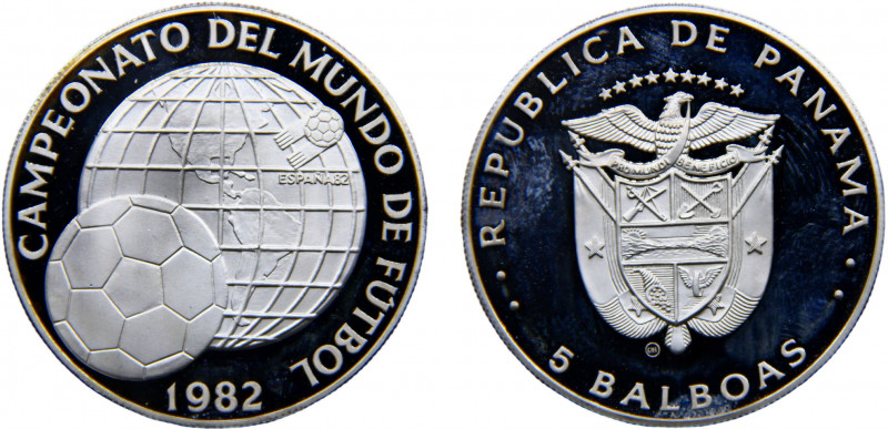 Panama Republic 5 Balboas 1982 CHI Balerna mint(Mintage 9446) Soccer World Cup 1...