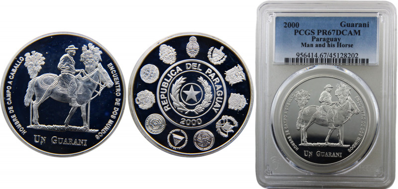 Paraguay Republic 1 Guaraní 2000 Top Pop PCGS PR67 Man and his Horse Silver 27.0...