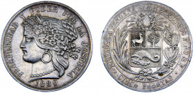 Peru Republic 5 Pesetas 1880 BF Lima mint Silver 24.93g KM# 201