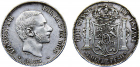 Philippines Spanish colony Alfonso XII 50 Centimos de Peso 1885 Manila mint Silver 12.92g KM# 150