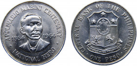 Philippines Republic 1 Peso 1964 Royal mint 100th Anniversary Birth of Apolinario Mabini Silver 26.74g KM# 194