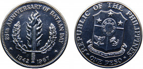 Philippines Republic 1 Peso 1967 San Francisco mint 25th Anniversary of Bataan Day Silver 26.64g KM# 195