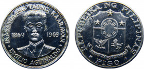 Philippines Republic 1 Piso 1969 San Francisco mint Birth of Emilio Aguinaldo Silver 27.22g KM# 201