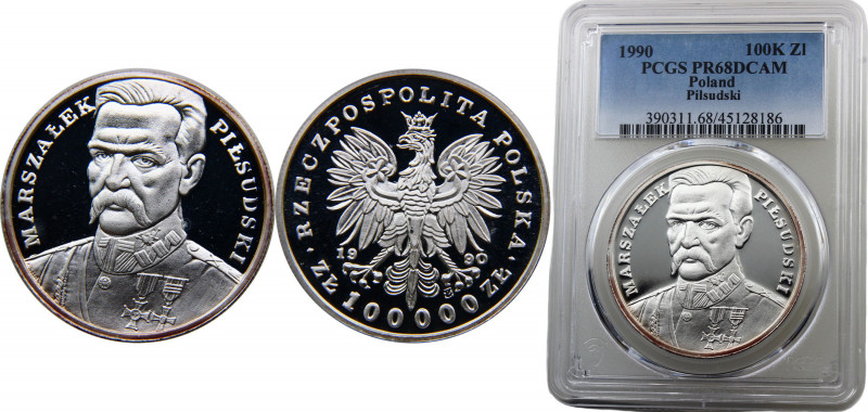 Poland Third Republic 100000 Złotych 1990 (Mintage 10000) PCGS PR68 Józef Piłsud...