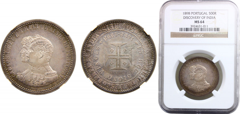 Portugal Kingdom Carlos I 500 Reis 1898 NGC MS64, 400th Anniversary of the Disco...