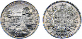 Portugal First Republic 1 Escudo 1910 Establishment of the Republic in 1910 Silver 25.03g KM# 560