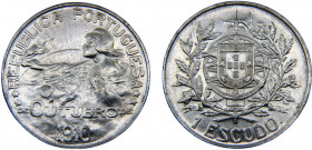 Portugal First Republic 1 Escudo 1910 Establishment of the Republic in 1910 Silver 25.13g KM# 560