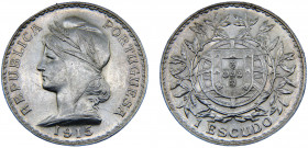 Portugal First Republic 1 Escudo 1915 Silver 25.22g KM# 564