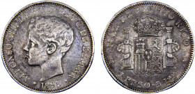Puerto Rico Spanish colony Alfonso XIII 1 Peso 1895 PGV Madrid mint Silver 24.78g KM# 24