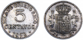 Puerto Rico Spanish colony Alfonso XIII 5 Centavos 1896 PGV Madrid mint Silver 1.18g KM# 20