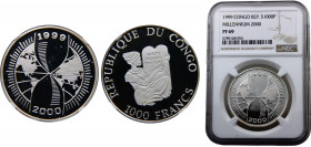 RepublicoftheCongo 1000 Francs CFA 1999 (Mintage 5555) Top Pop NGC PF69 Millennium Silver 15g