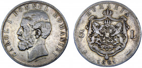 Romania Kingdom Carol I 5 Lei 1881 B Bucharest mint Silver 24.45g KM# 16