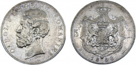 Romania Kingdom Carol I 5 Lei 1883 B Bucharest mint Silver 24.6g KM# 17