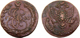 Russia Empire Ekaterina II 5 Kopecks 1780 ЕМ Ekaterinburg mint Copper 58.58g C#59.3