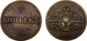 Russia Empire Nikolai I 5 Kopecks 1833 ЕМ ФХ Ekaterinburg mint Copper 22.8g C# 140.1